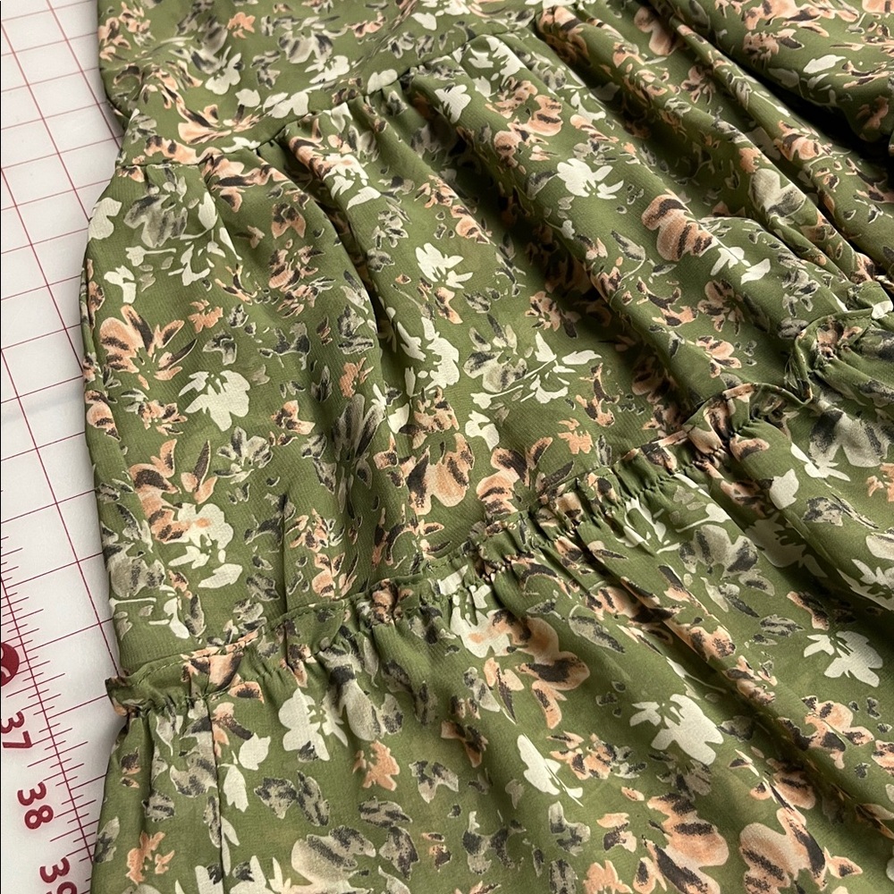 Olive Green Floral Tiered Midi Dress - Picture 10 of 16